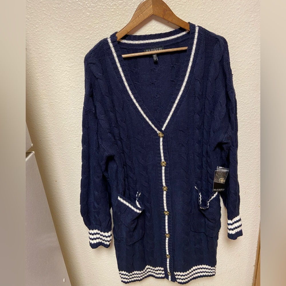 Eloquii Varsity Long Open Front Sweater SZ 18/20 plus size